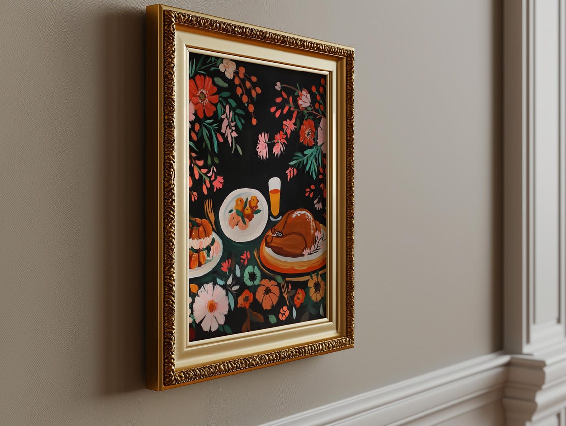 Thanksgiving Dinner Table Turkey Floral Feast Illustration Print - Image 2
