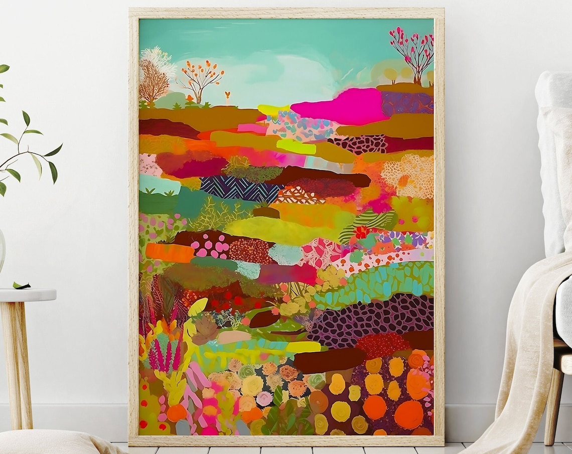 Maximalist Landscape Art Print, Neon Colors