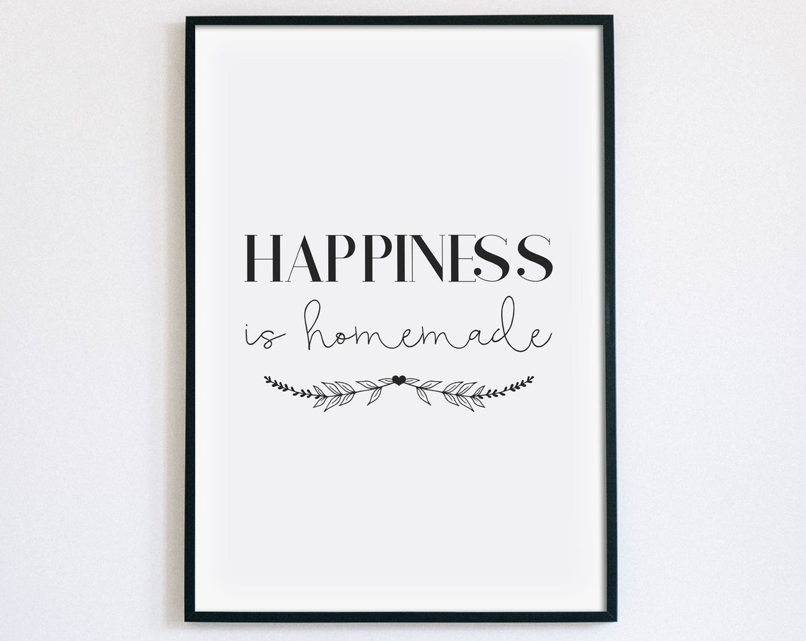 Happiness Is Homemade Mixed Serif Script Leaf Accent Quote Poster