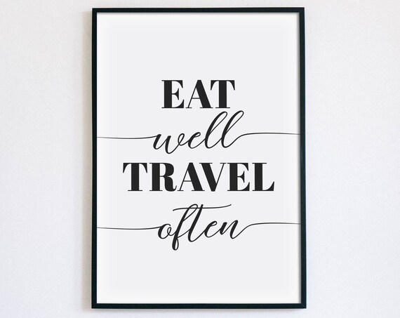 Eat Well Travel Often Wanderlust Minimalist Travel Quote Poster