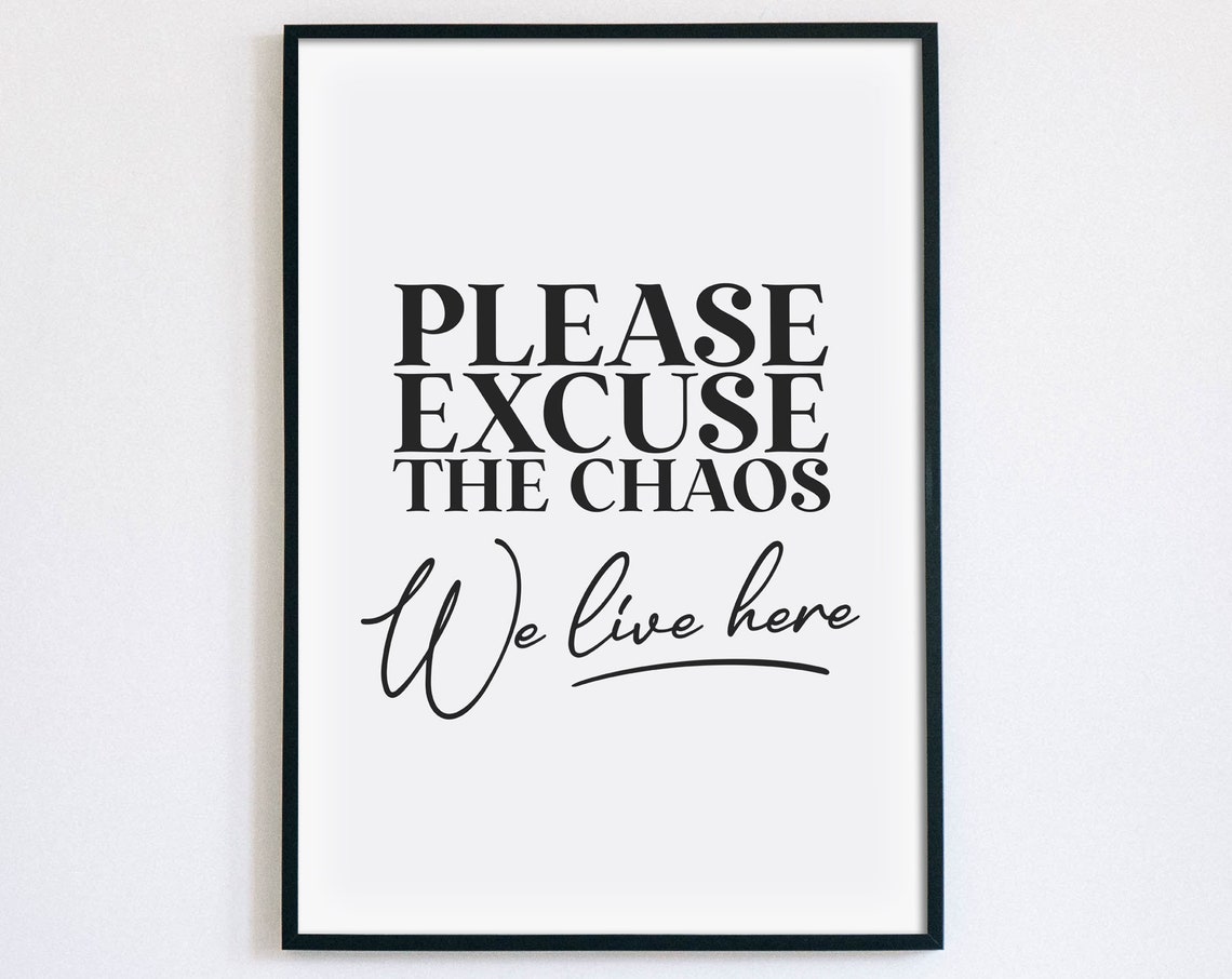 Please Excuse The Chaos We Live Here Funny Family Home Poster
