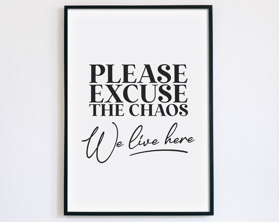 Please Excuse The Chaos We Live Here Funny Family Home Poster
