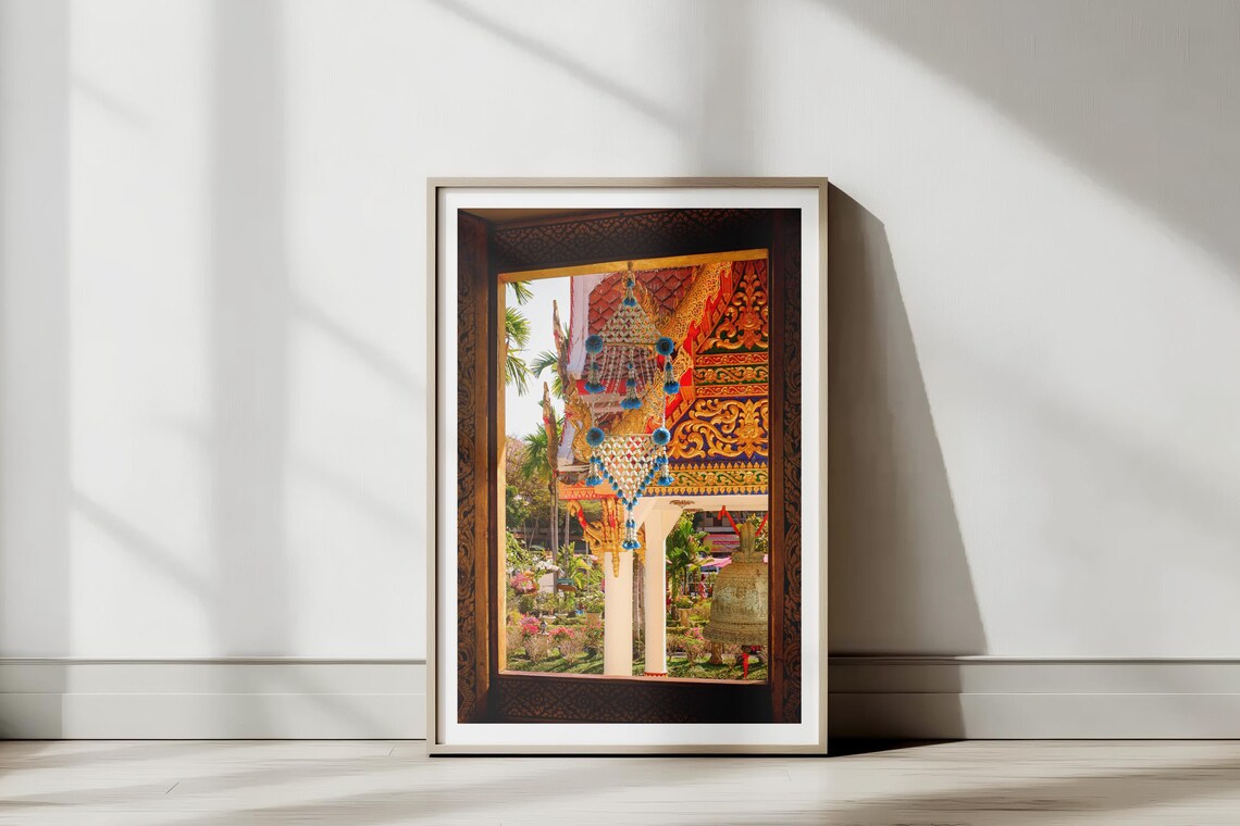 Chiang Mai Thailand Temple Poster Ornate Doorway Vibrant Photography