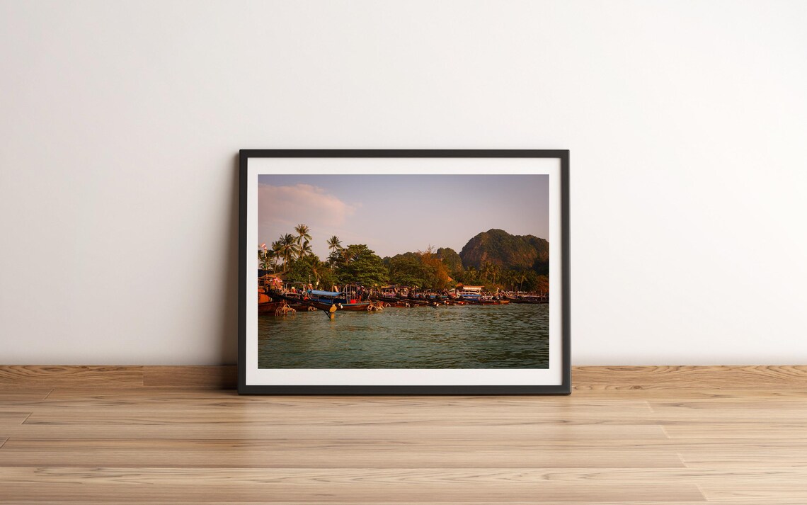 Krabi Thailand Sunset Longtail Boats Railay Beach Photo Poster