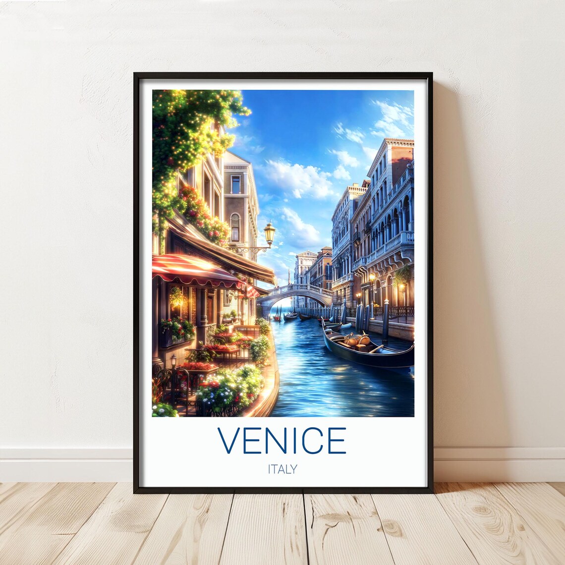 Sunny Venice Italy Grand Canal Gondola Vintage Travel Poster