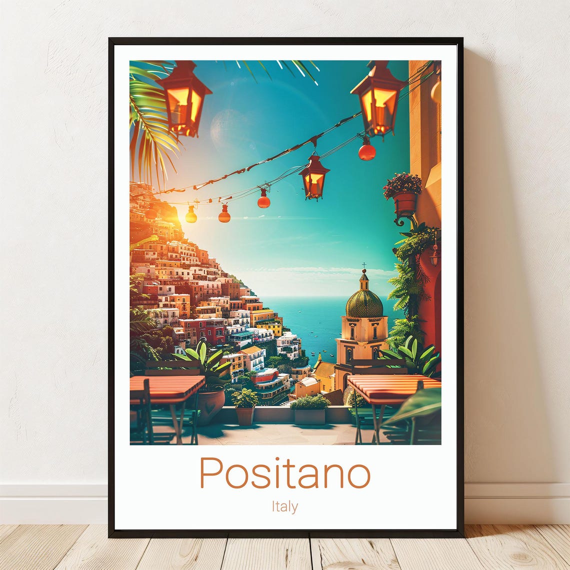 Positano Italy Amalfi Coast Cliffside Village Summer Travel Poster