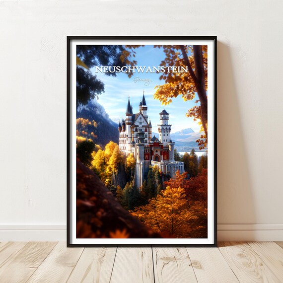 Neuschwanstein Castle Autumn Forest Daylight Germany Travel Poster