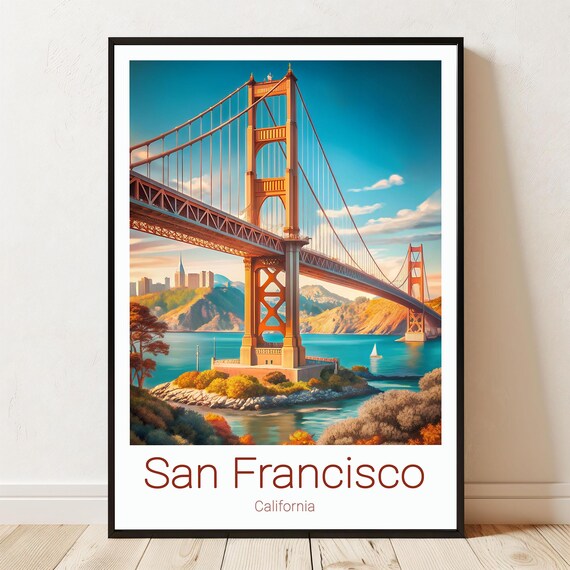 San Francisco Golden Gate Bridge California Travel Poster Sunset Artwork