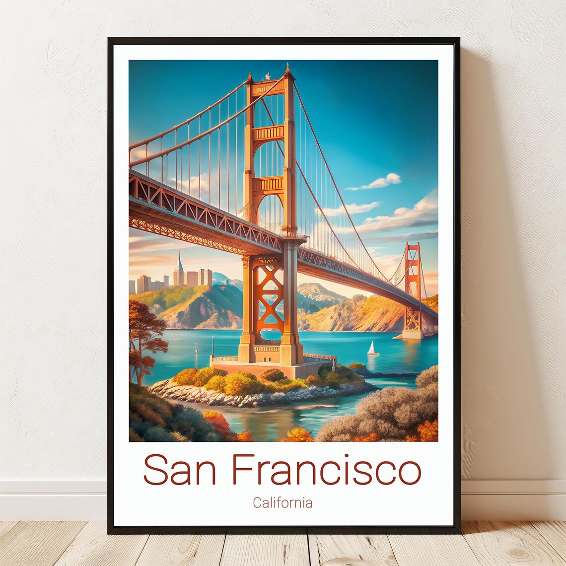 San Francisco Golden Gate Bridge California Travel Poster Sunset Artwork
