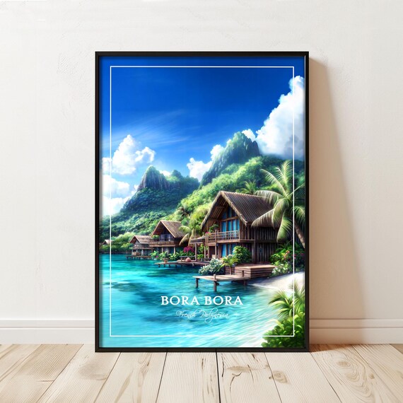 Bora Reiseplakatdruck Berwasserbungegalose Trkisfarbene Lagune Und Grne Berge Fr Das Tropical Island Decor