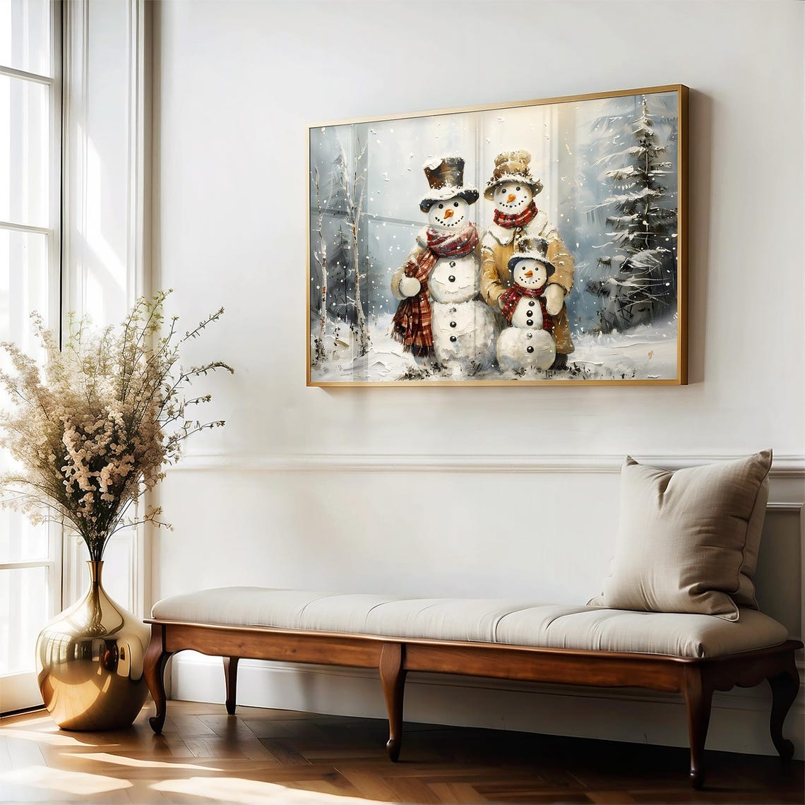 Snowman Family Portrait Vintage Painting Christmas Print Farmhouse Christmas Christmas Wall Art Vp0188 - Image 4