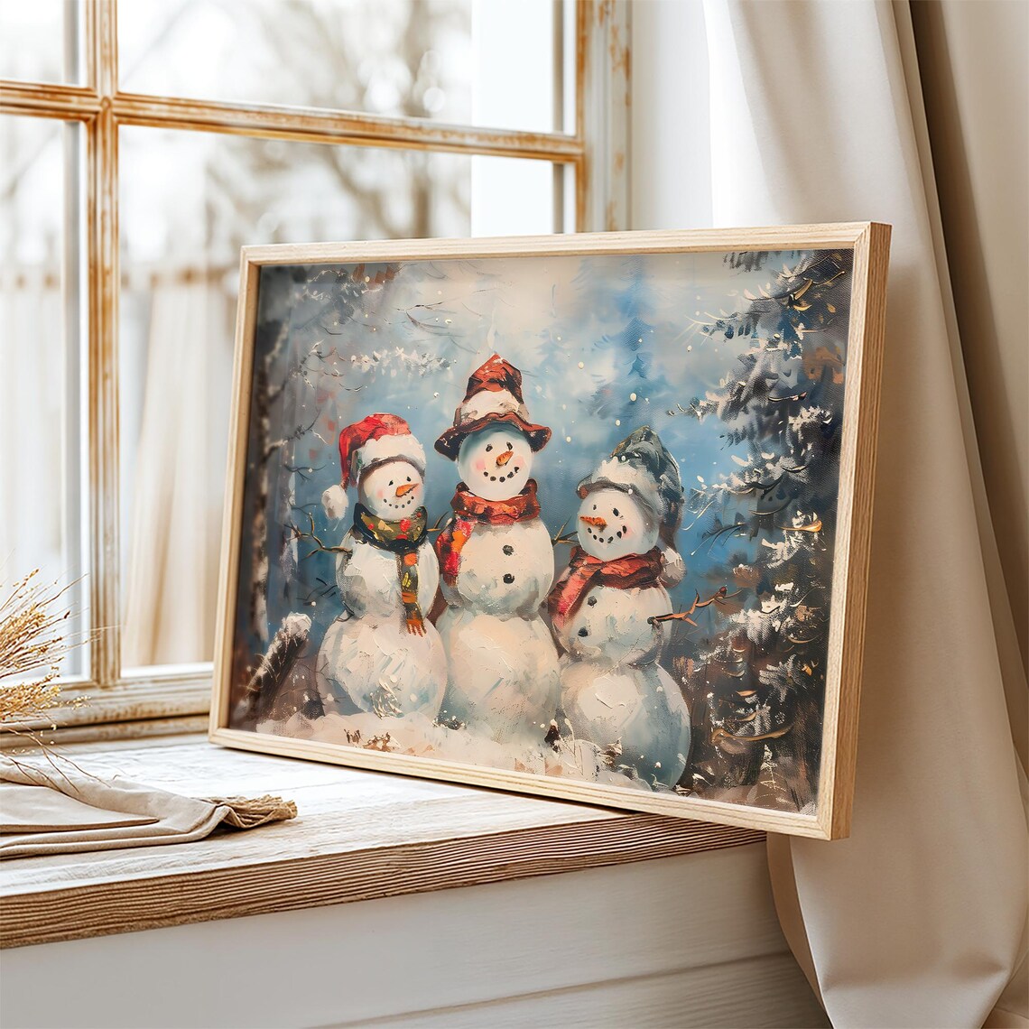 Festive Friends Snowman Vintage Painting Christmas Print Farmhouse Christmas Christmas Wall Art Vp0181 - Image 2