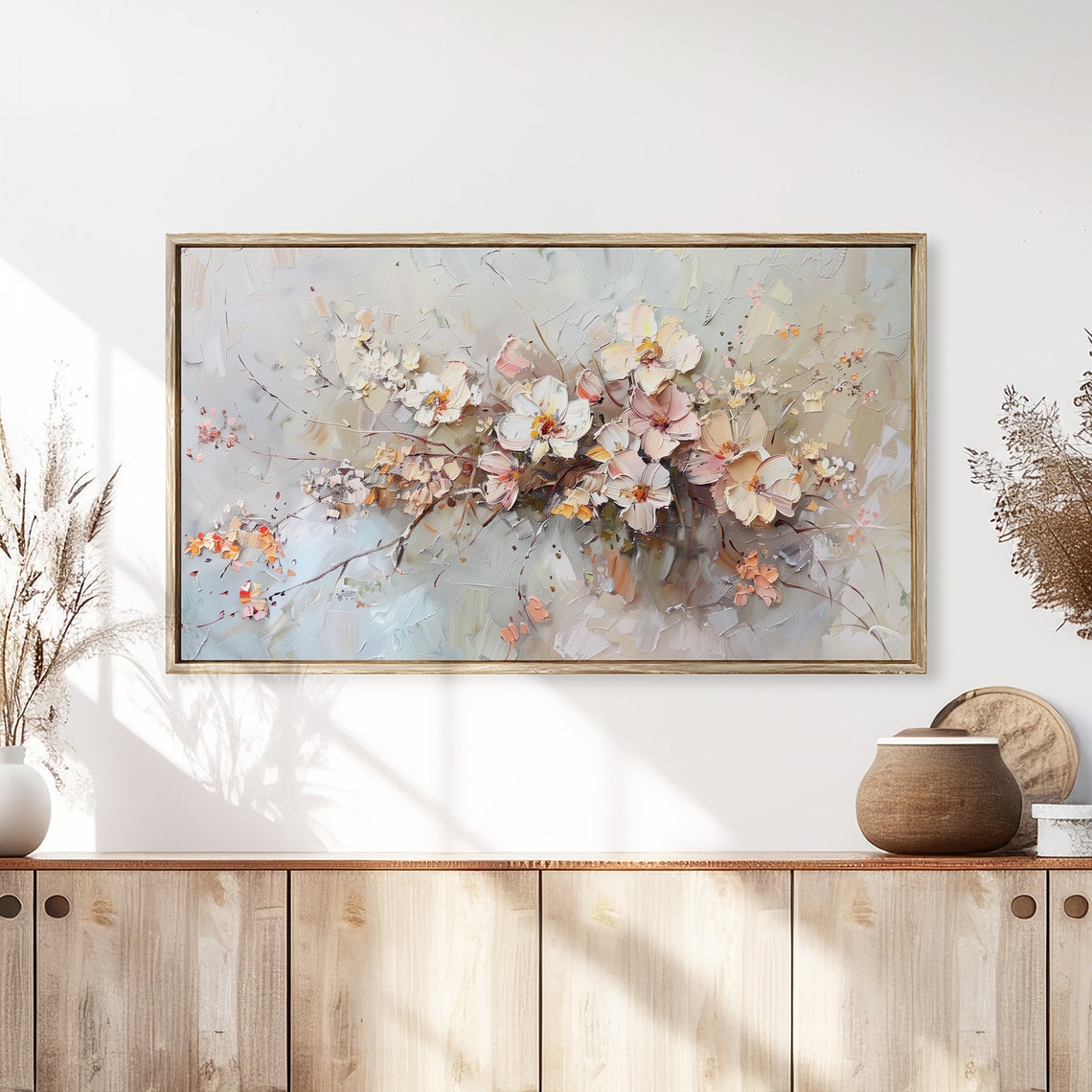 Blush Blossoms Spring Flower Textured Farmhouse Painting Wall Art - Image 3