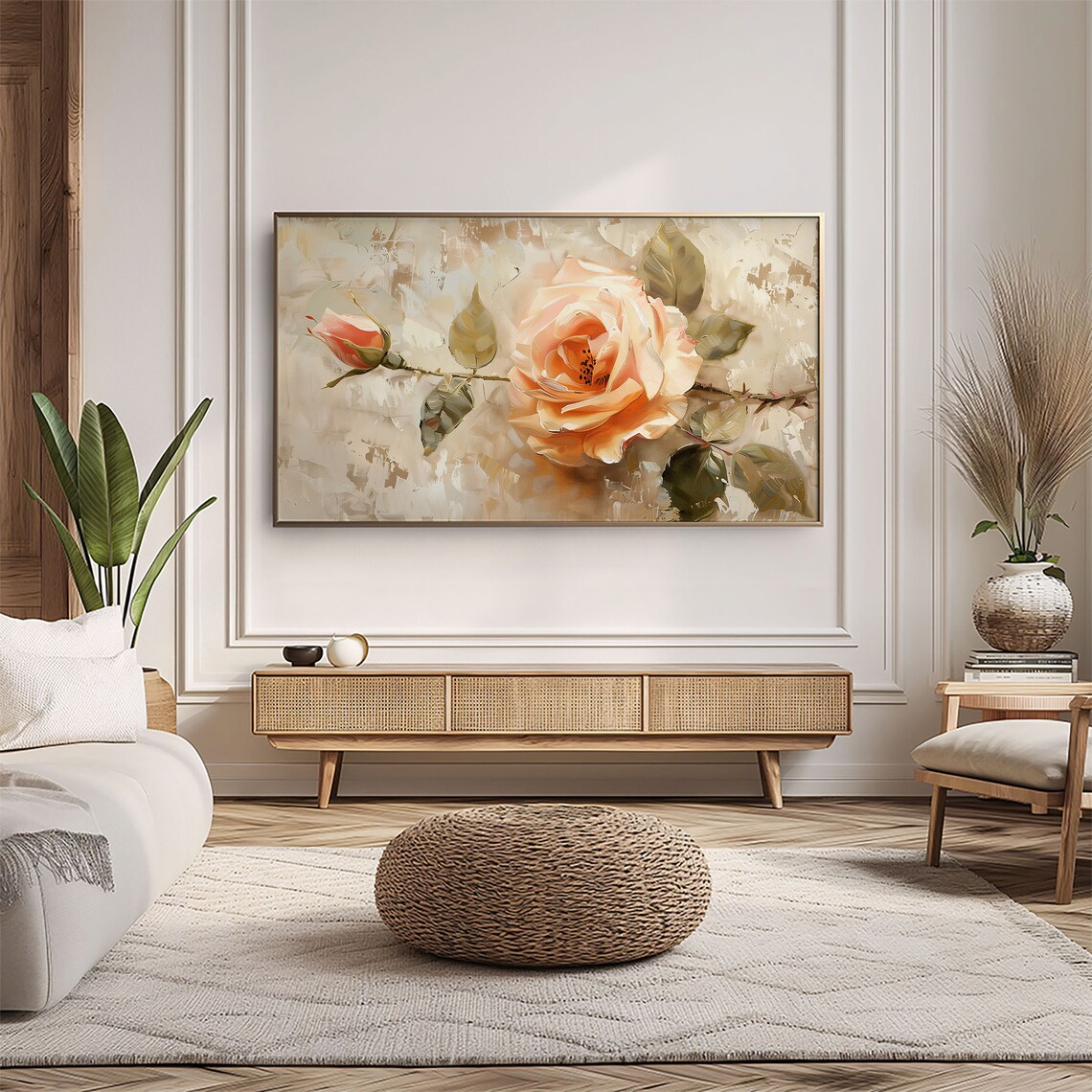 Peach Rose Blossom Vintage Still Life Floral Oil Painting Poster - Image 5