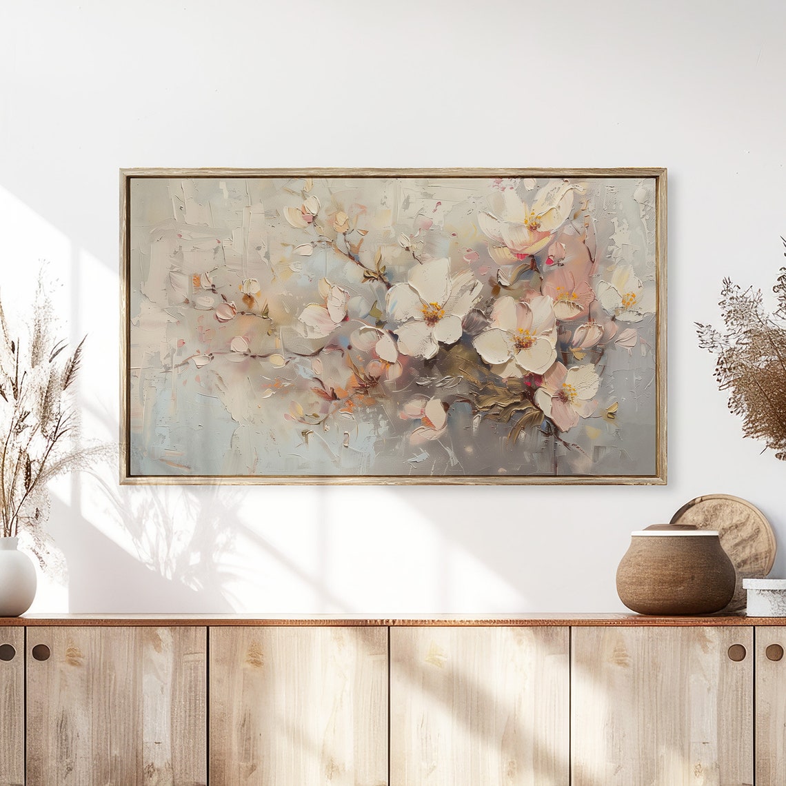 Cherry Blossom Branches White Pink Textured Spring Painting Poster - Image 3
