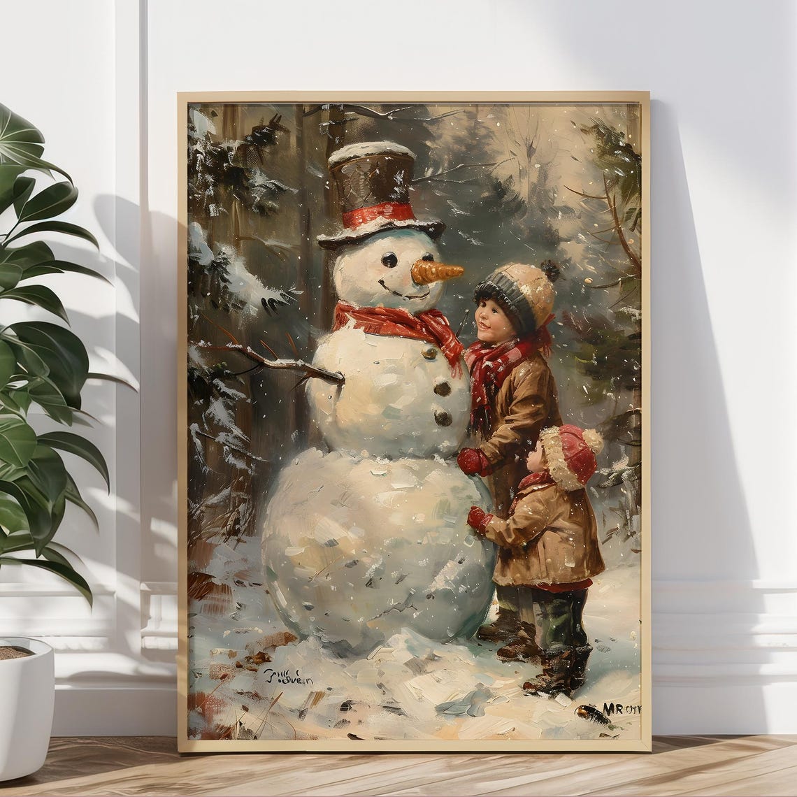 Snowman And Companions Vintage Painting Christmas Print Farmhouse Christmas Christmas Wall Art Vp0129 - Image 5