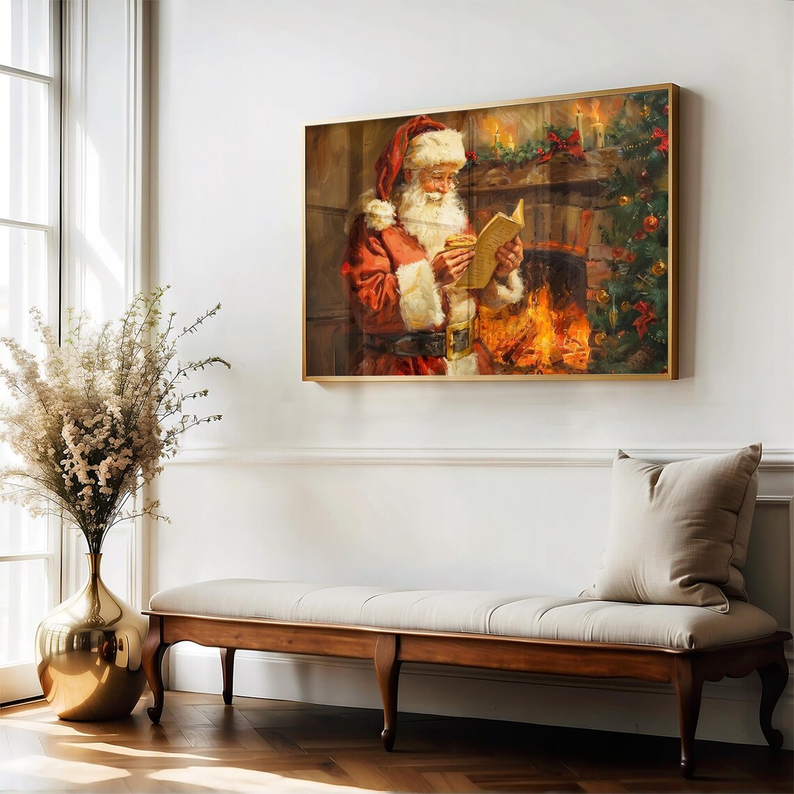 Santa Claus Reading a Letter by the Fireside Christmas Poster - Image 4