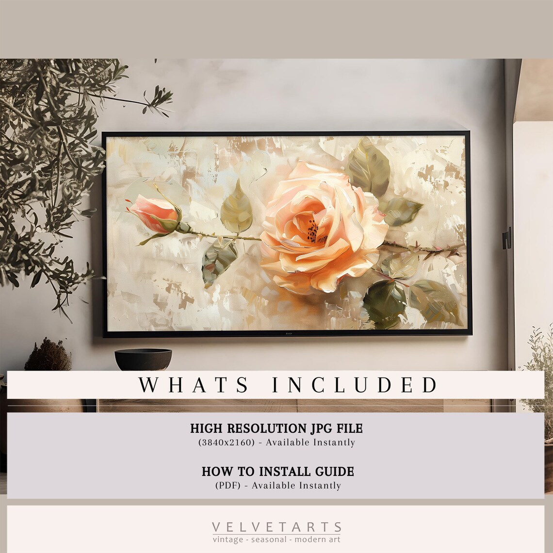 Peach Rose Blossom Vintage Still Life Floral Oil Painting Poster - Image 4