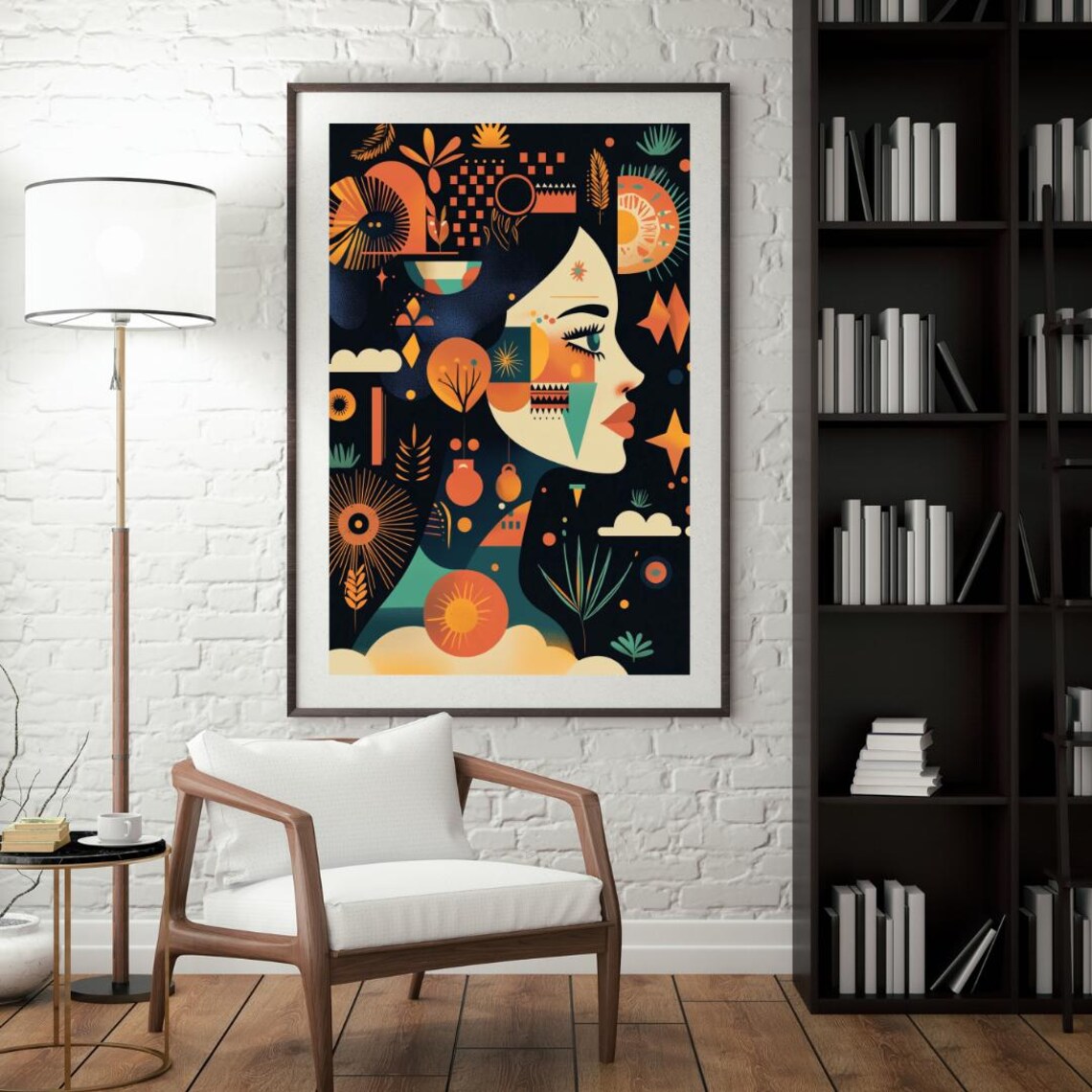 Modern Boho Abstract Woman Portrait, Geometric Design - Image 2
