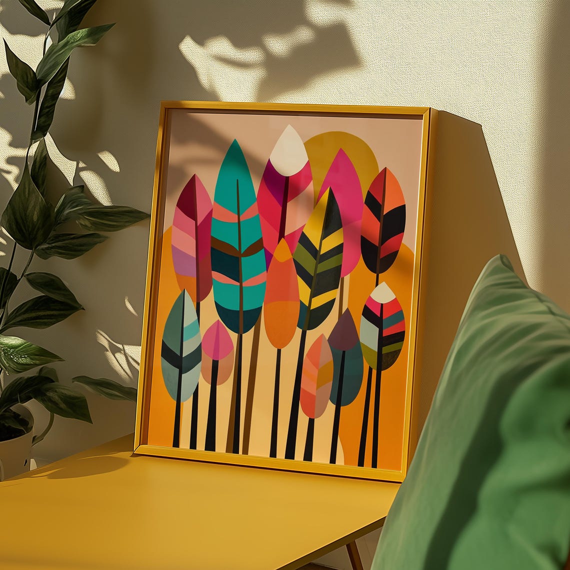 Modern Abstract Feather Art Print Bold Geometric Bird Feathers Mid Century Modern Wall Art Colorful Boho - Image 2