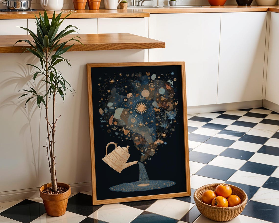 Celestial Teapot Pouring Starry Night Sky Constellation Art Poster