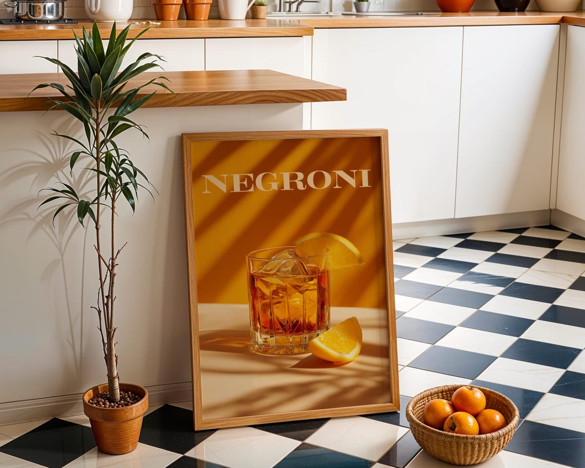 Negroni Classic Cocktail Orange Slice Minimalist Bar Art Poster