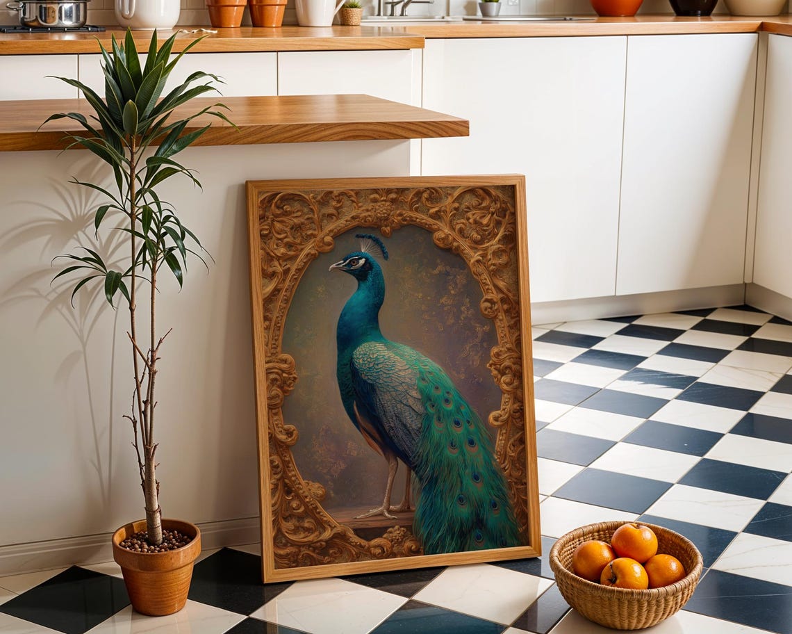 Peacock Ornate Vintage Frame Classical Oil Painting Wall Art