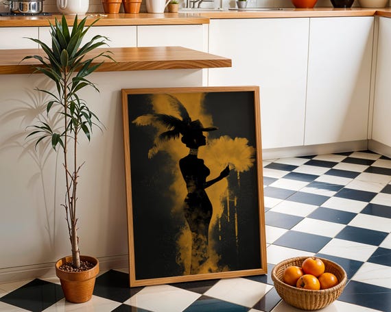 Black And Gold Silhouette Art Print Vintage Glamour Poster Burlesque Dcor Showgirl Retro Kitchen Wall Feminine