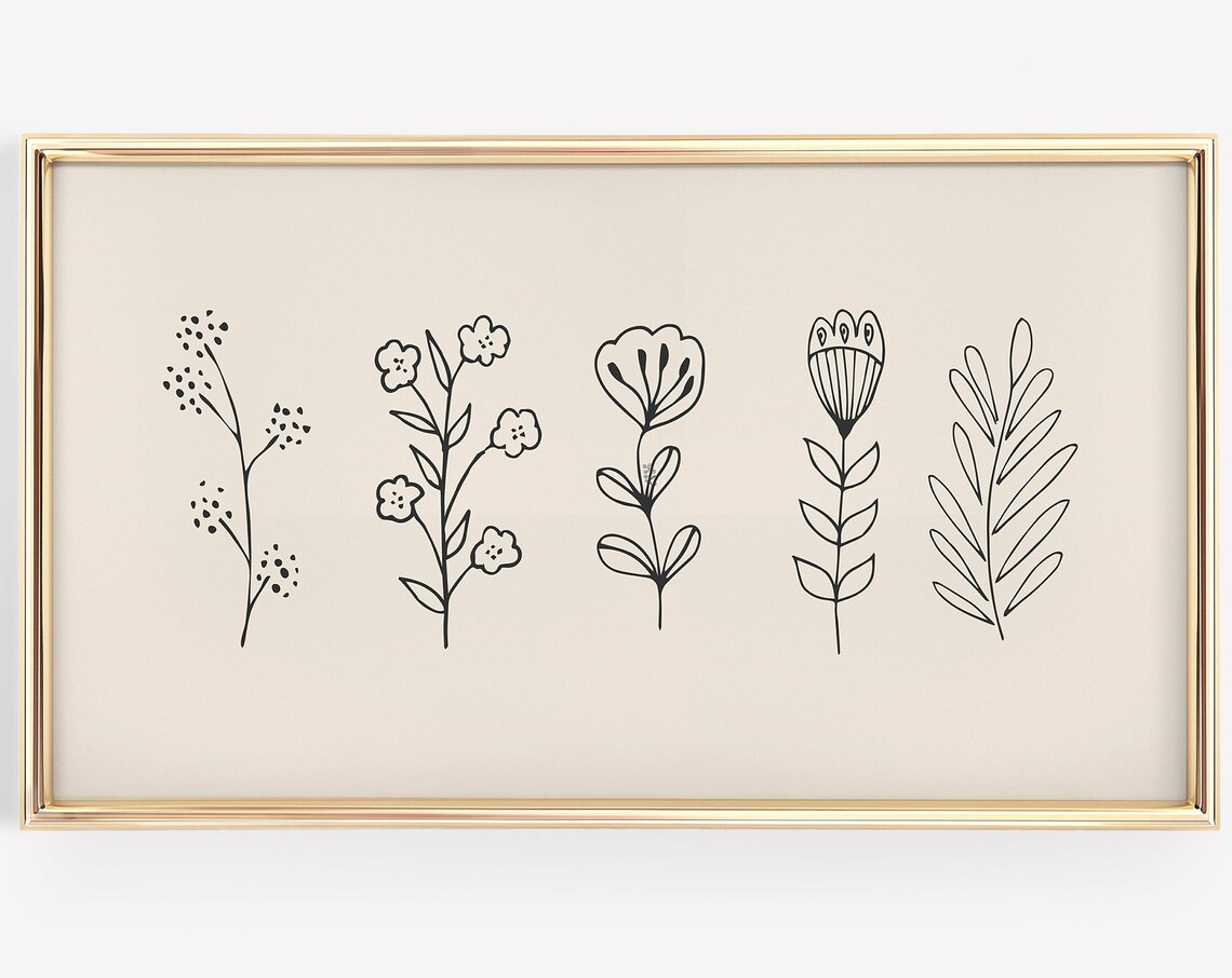 Minimalist Botanical Line Art Wildflower Stems Sketch Decor Poster