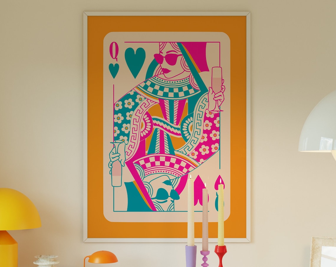 Queen Of Hearts Maximalist Home Bar Cart Poster