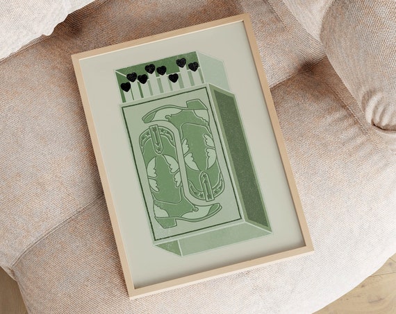 Sage Green Wall Art 70s Western Decor Western Bedroom Cowgirl Art Aesthetic Poster Western Art Green Bedroom Decor Retro Wall Art Trendy