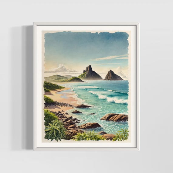 Fernando De Noronha Watercolor Print Brazil Tropical Beach Art Coastal Paradise Wall Decor Premium Textured Matte Posters