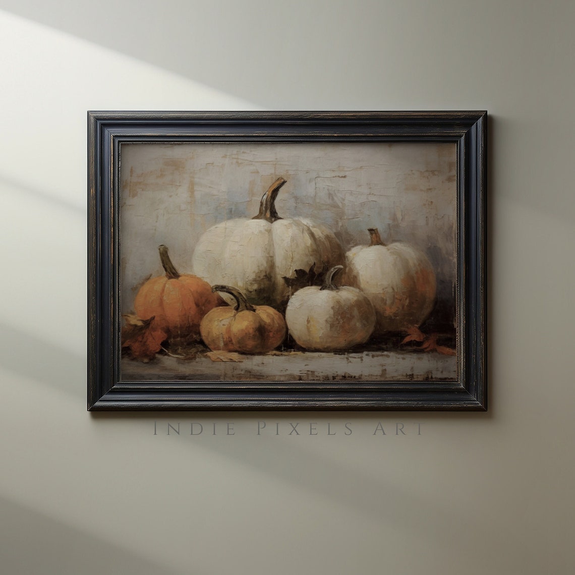 White and Orange Pumpkin Cluster Rustic Autumn Still Life Wall Art