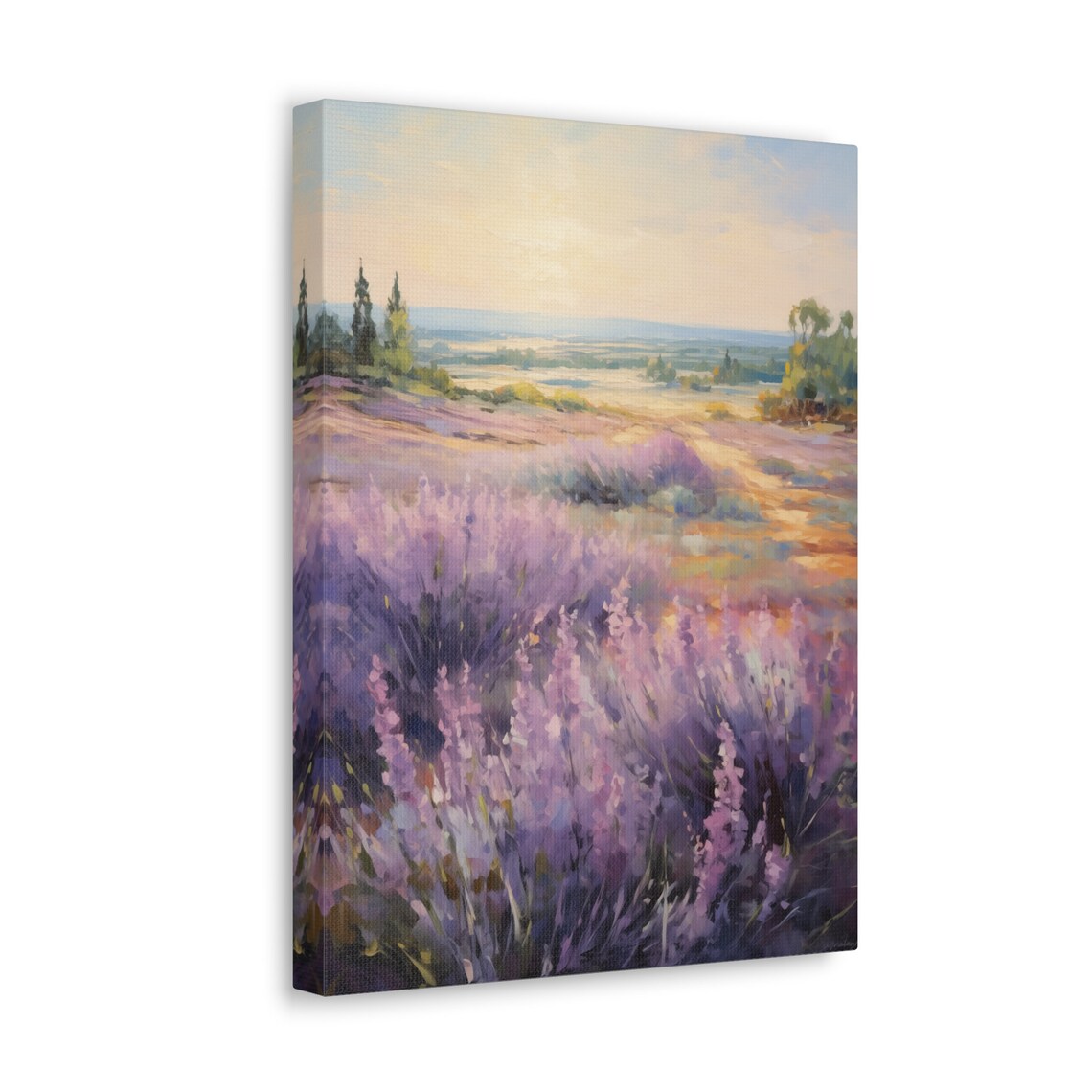 Lavender Meadow in Soft Morning Light Pastel Landscape Poster - Image 3