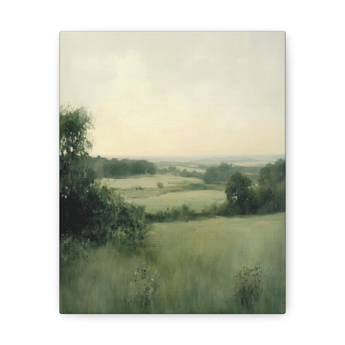 Misty Green Meadow Valley Soft Minimalist Countryside Landscape Poster - Image 3