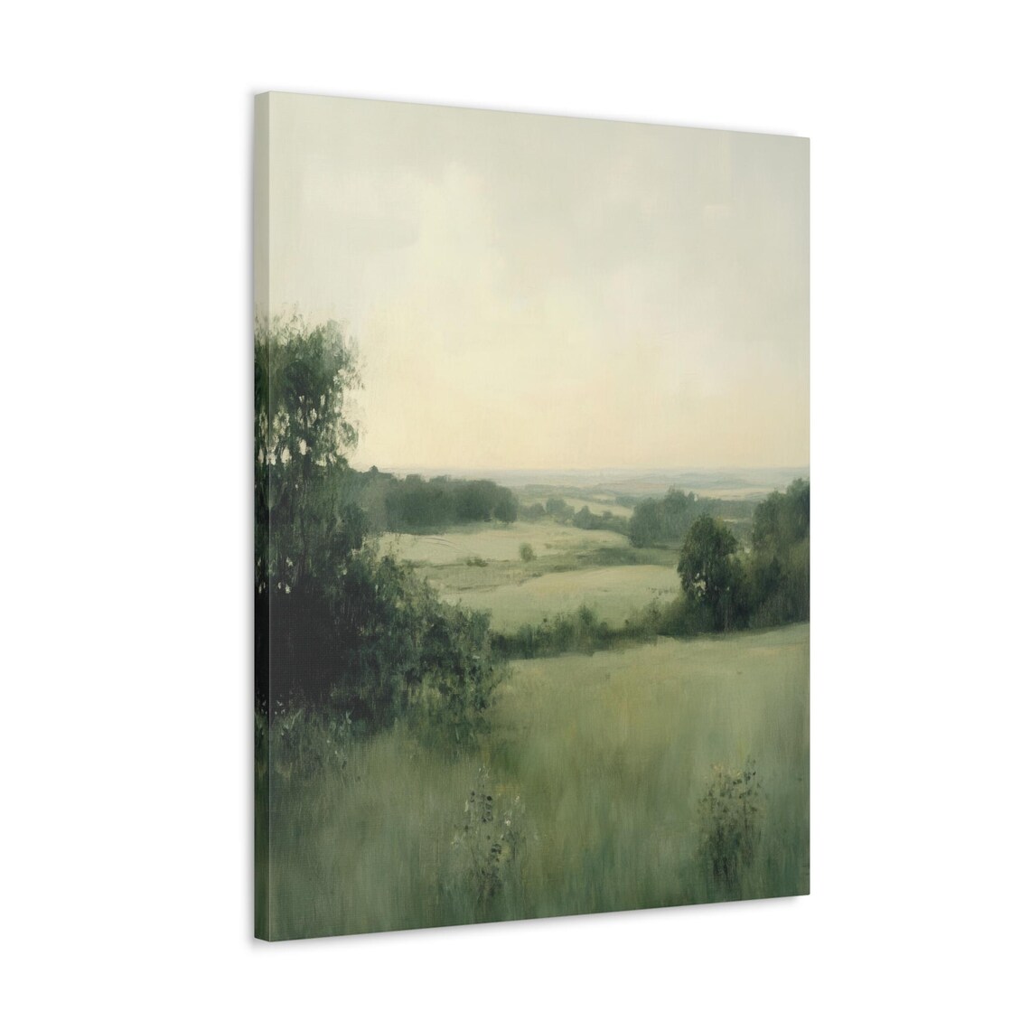 Misty Green Meadow Valley Soft Minimalist Countryside Landscape Poster - Image 4