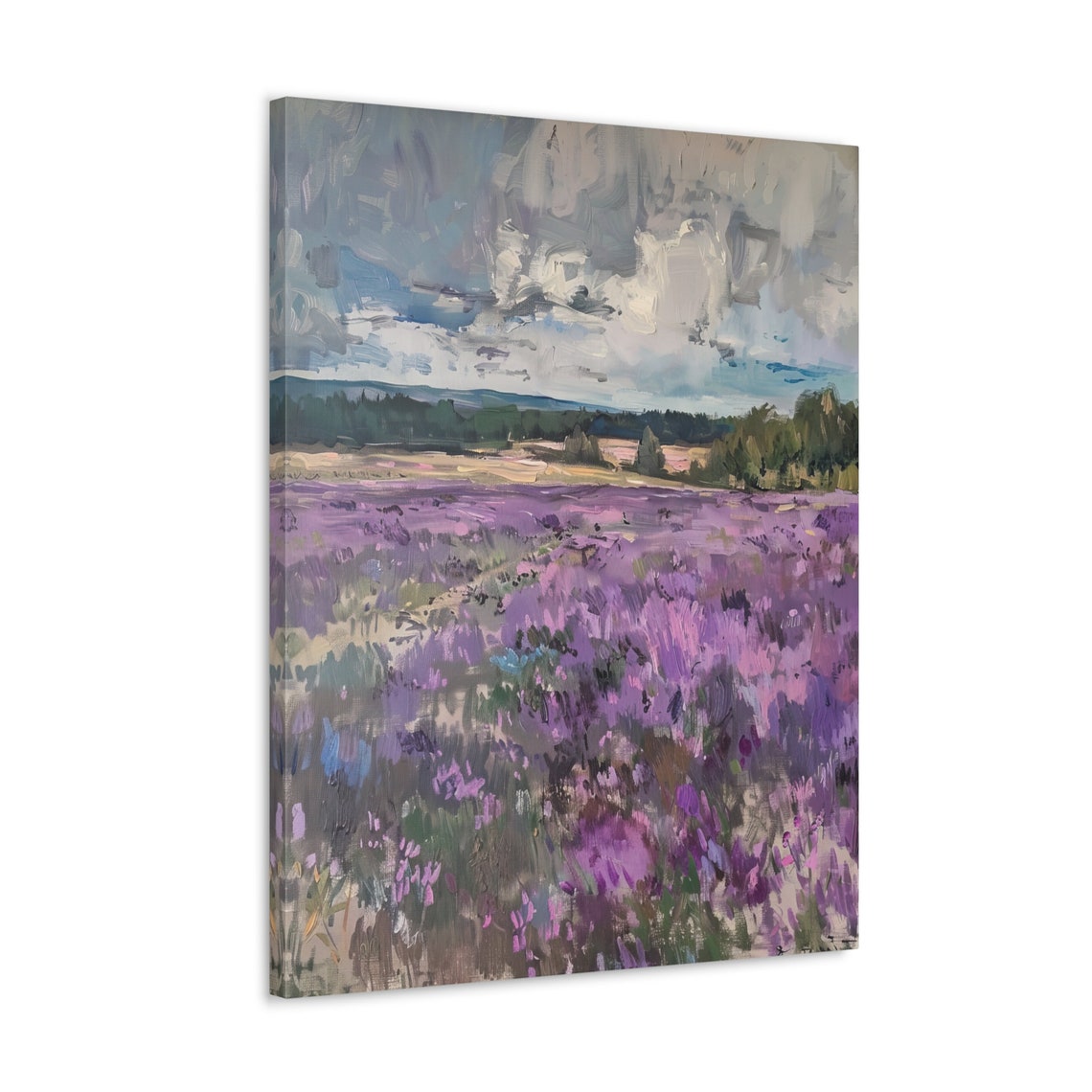 Purple Wildflower Field Poster Under a Stormy Sky Loose Brushwork - Image 4