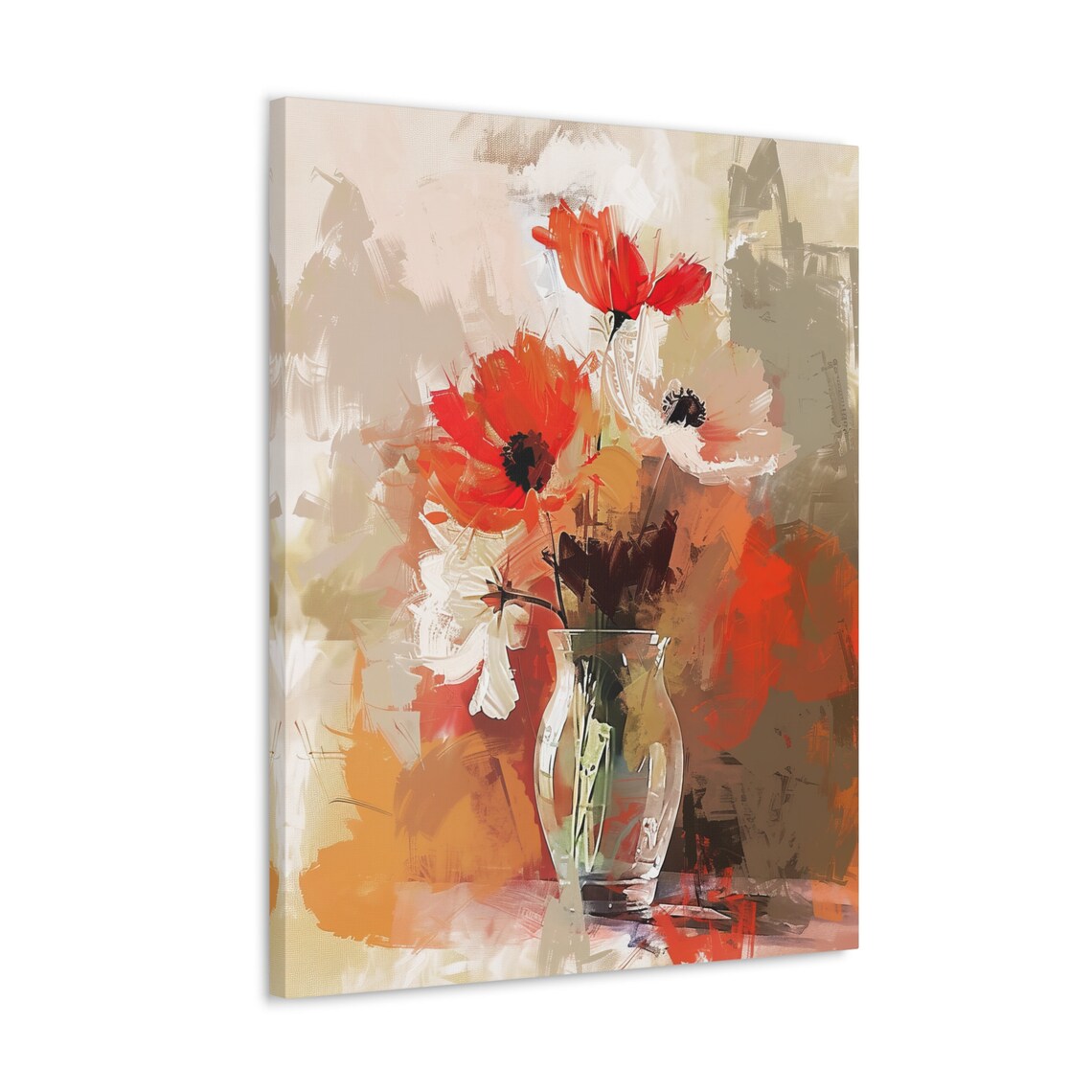 Orange Poppies in a Glass Vase Poster with Warm Abstract Background - Image 4