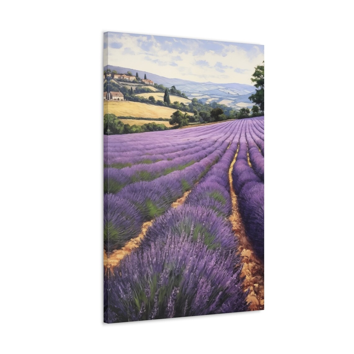 Lavender Field Rows Poster with a Hilltop Village in the Distance - Image 3