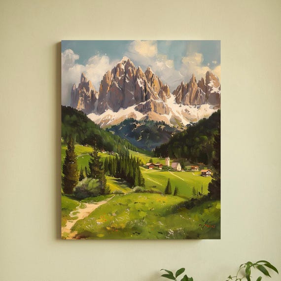 Mountain Wall Art Print Landscape Wall Art Country Decor Rustic Home Decor Vintage Nature Scenery Snowy Mountains Forest Art