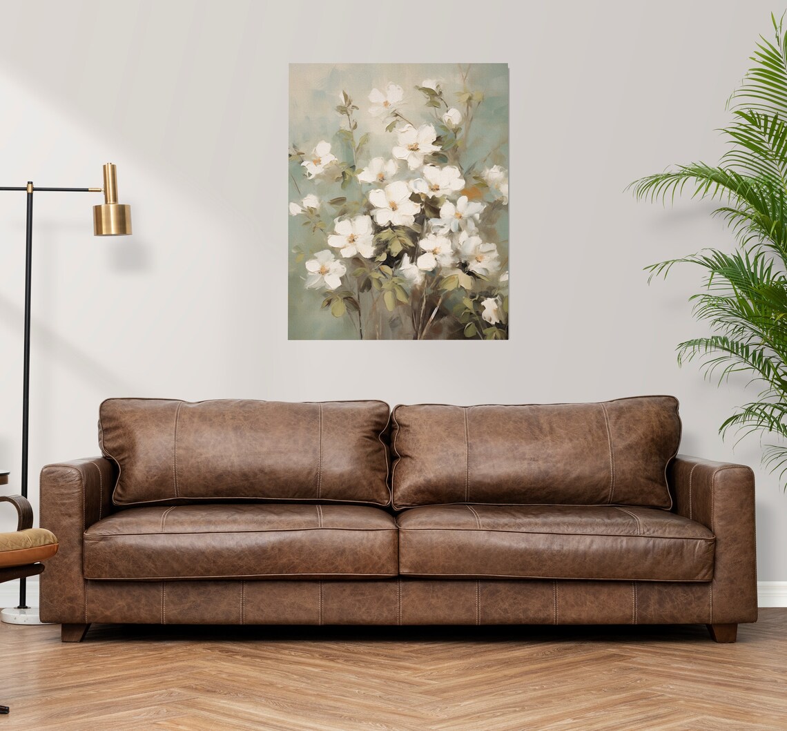 White Wild Roses Soft Sage Neutral Botanical Floral Painting Poster - Image 3