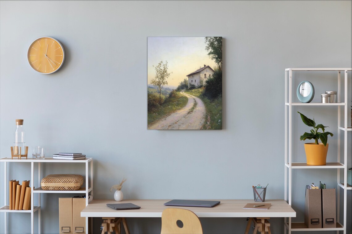 Country Cottage Poster with Winding Dirt Road in Soft Evening Light - Image 2