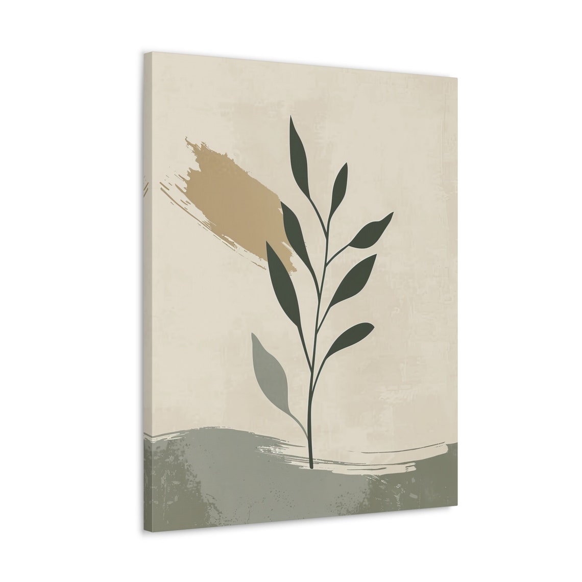 Minimalist Sage Green Botanical Branch with Cream Brushstrokes Poster - Image 4
