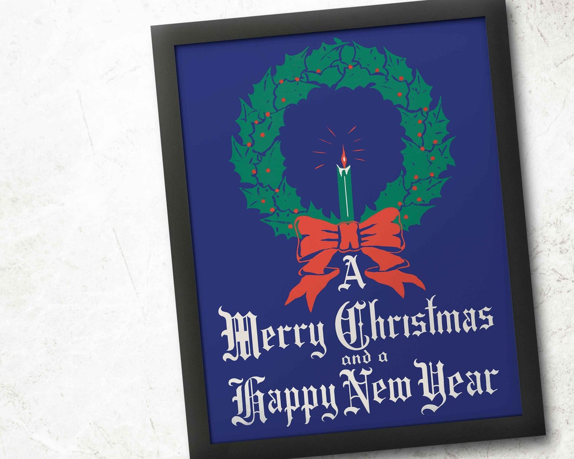 A Merry Christmas and Happy New Year Navy Holiday Wreath Poster - Image 4