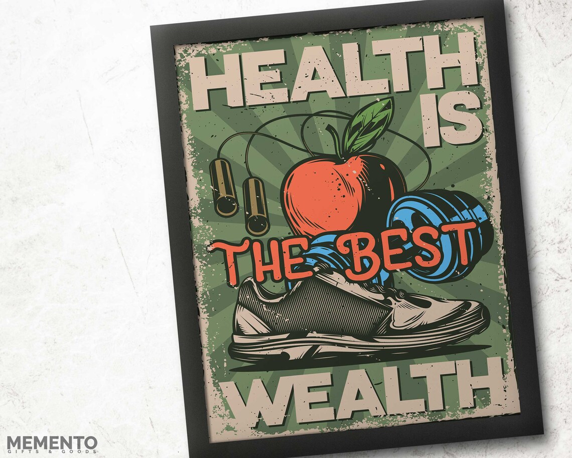 Health Is the Best Wealth Retro Gym Motivation Fitness Poster - Image 4