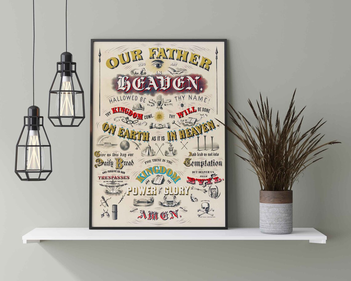 Our Father Lords Prayer Vintage Lettering Christian Faith Poster - Image 3