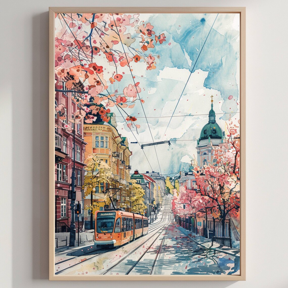 Helsinki Finland Watercolor Travel Poster, Europe