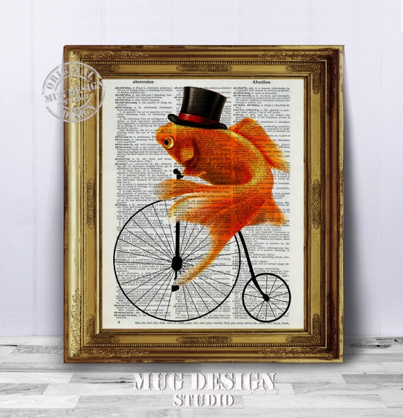 Goldfish Riding Bike Dictionary Art Print
