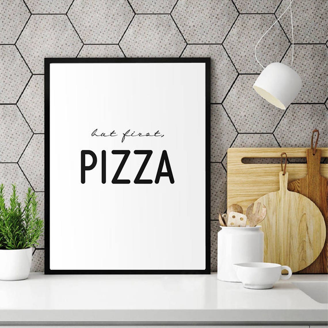 But First Pizza Funny Script Typography Kitchen Wall Decor Poster - Image 2