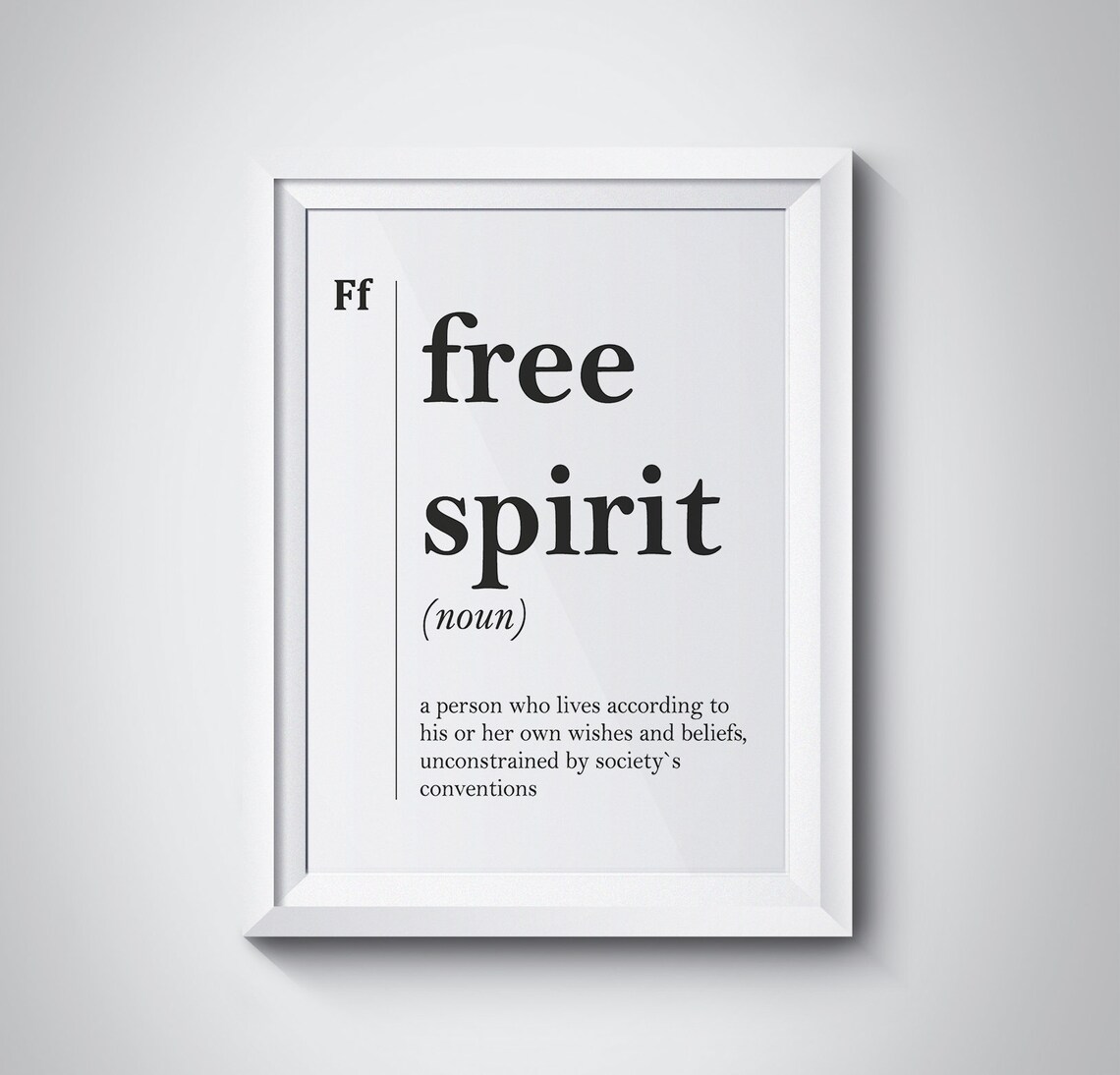 Free Spirit Definition Quote White Minimalist Typography Wall Art